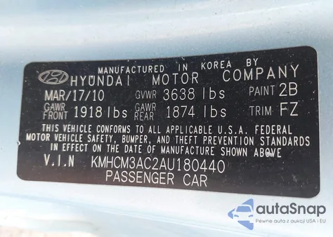 2010 Hyundai Accent Gs из США, поврежденный, VIN KMHCM3AC2AU180440